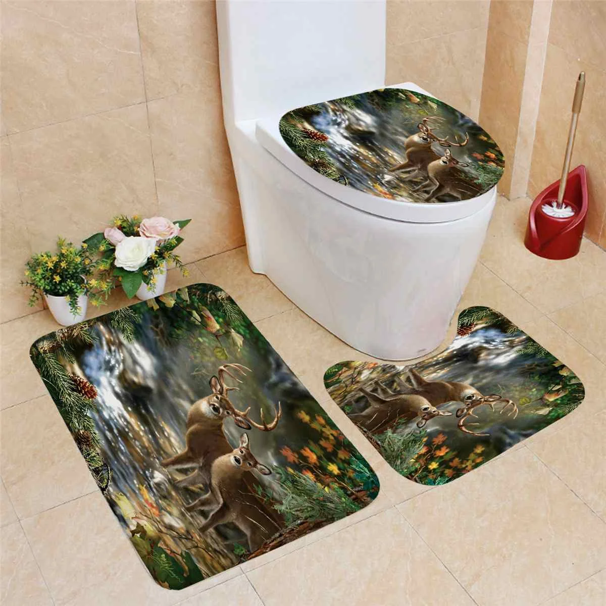 Лесной крик олень Рождество лося 180x180 см душевая занавеска пьедестал коврик