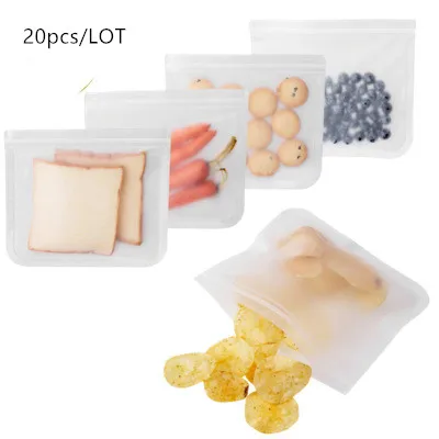 

20Pcs/Set Silicone Storage Bag Food Storage Containers Reusable Silicone Food Storage Bags Stand Up Zip Shut Bag Cup Fresh Bag