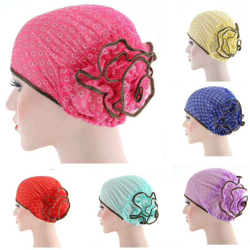 

New small flower two-color pan flower hat European and American trend hat Muslim headscarf new Baotou hat