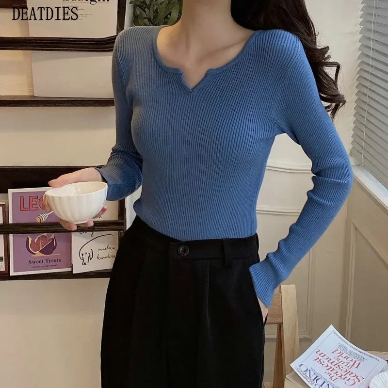 

Женский трикотажный тонкий свитер, повседневный однотонный пуловер с длинным рукавом и V-образным вырезом, модель 2020 на осень и зиму