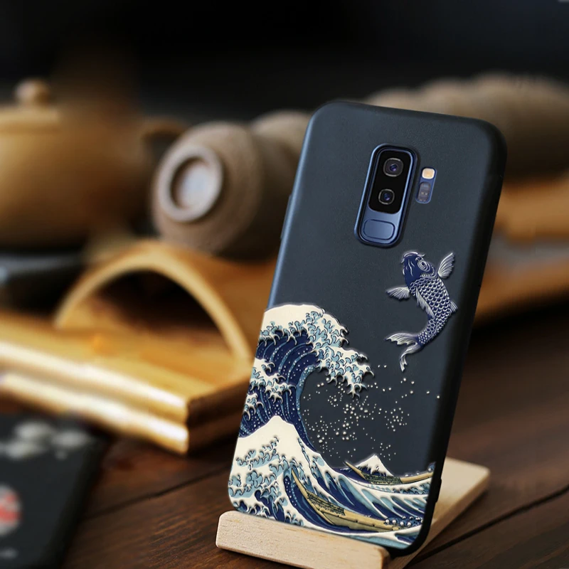 Чехол для Samsung S8 S9 S10 Plus милый 3D тисненый японский морской волны матовый Мягкий