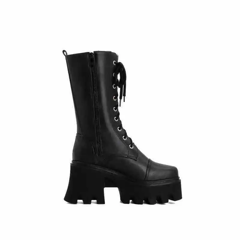 

2021 new thick soled high heel slope heel fashionable women's leather boots
