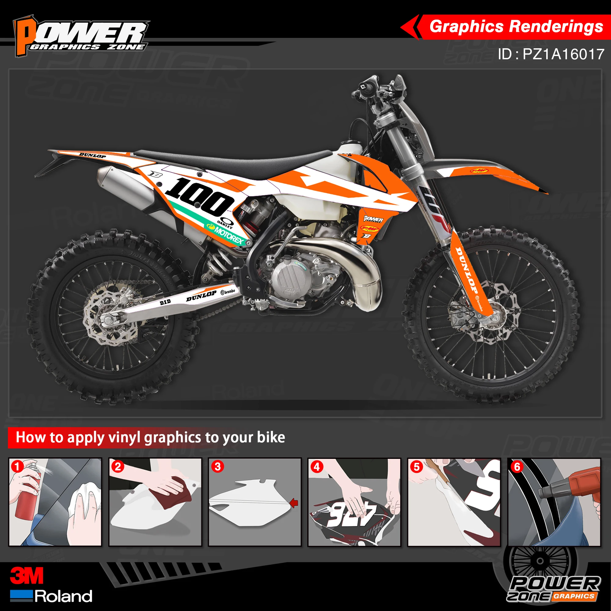 PowerZone Custom Team Graphics деколи для фона 3 м Набор наклеек KTM SX SXF MX 16-18 EXC XCW Enduro 17-19 125 до 500cc 17
