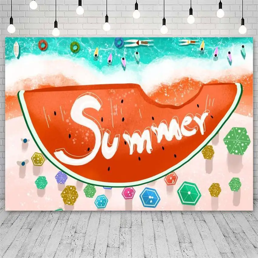 Watermelon Theme Seaside Beach Cool Party Backdrop Summer Fruit Party Banner Photography Background Cake Table Decoration Props