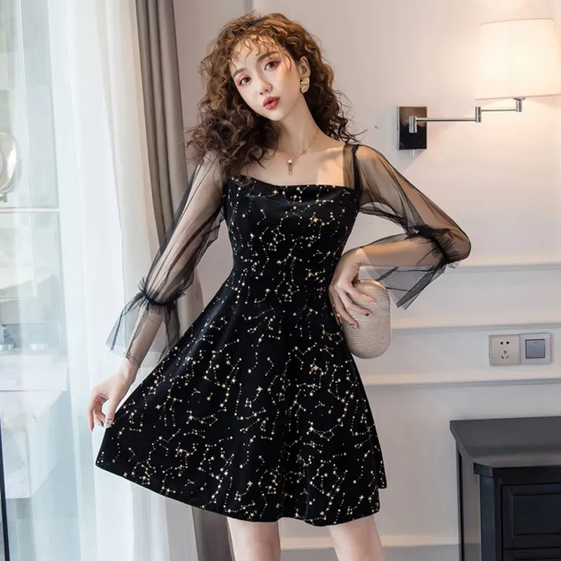 Женское платье с квадратным вырезом черное платье-трапеция в винтажном стиле