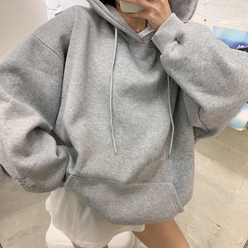

100% cotton leisure long sleeve loose top women's Hooded Sweater college fashion
