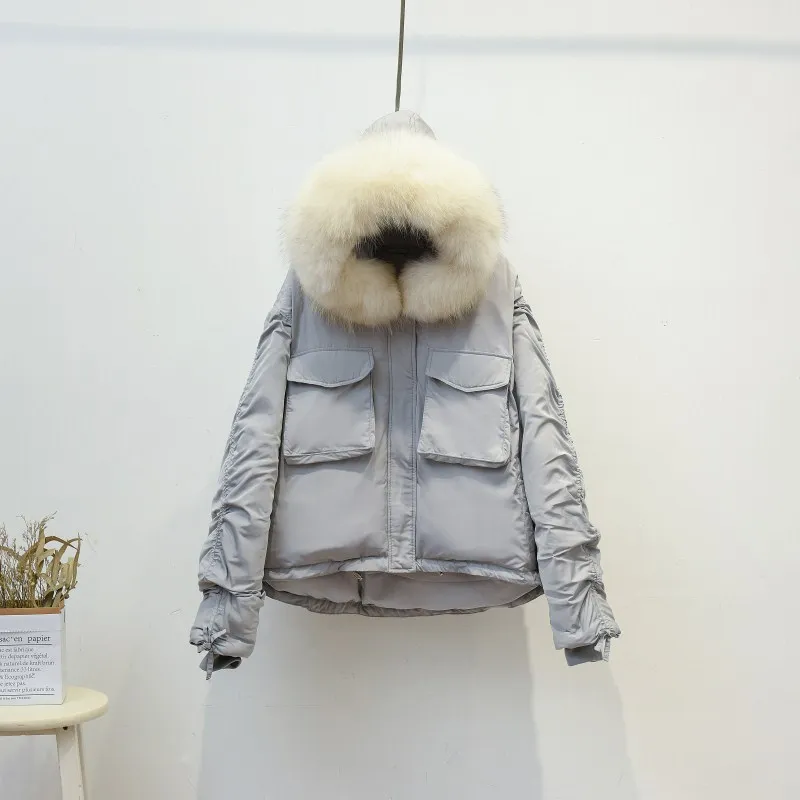 CRRIFLZ женские зимние куртки короткие натуральный мех теплый уплотненный пуховик