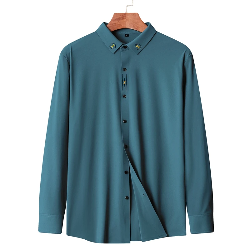 

Mercerized Cotton Seamless Anti-wrinkle Rhinestone Quality Man Spring Autumn Male Fashion Vintage Men Casual Long Sleeve Shirt