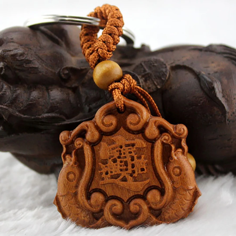 Натуральные персиковые двусторонний деревянный молоток брелок рыба карабином и