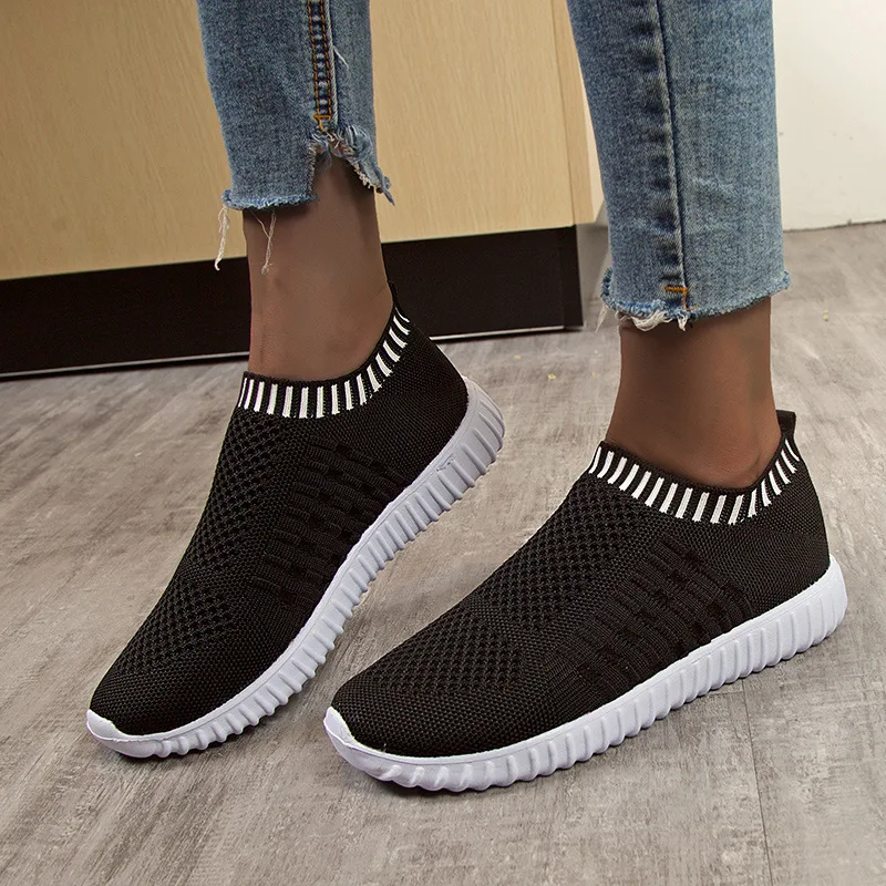 Женские кроссовки Minmclas женская вязаная Вулканизированная обувь слипоны