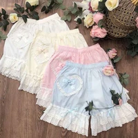 sweet women gothic lolita safety shorts pants japanese girls cute lace bow ruffles stretchy underpants chic cotton jk bloomers