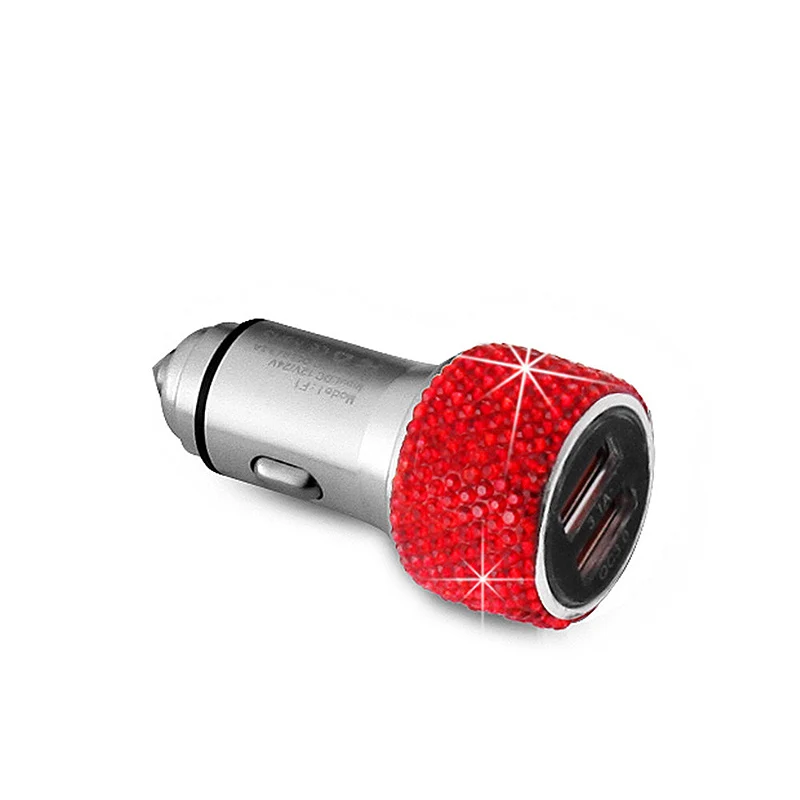 Red Car charger Алмазный Кристалл Двойной зарядное устройство USB линия Bling горный хрусталь автомобильного прикуривателя Универсальный кабель для передачи данных для iPhone Xiaomi huawei - Название цвета: Red Car charger