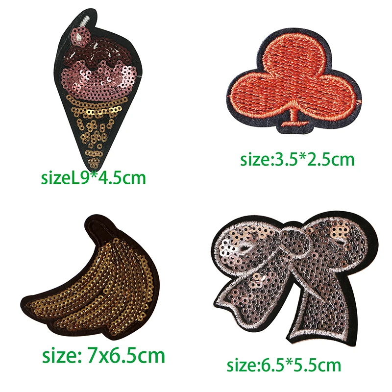 Блестящие нашивки с вышивкой в виде мороженого банана банта цветов блесток иконы