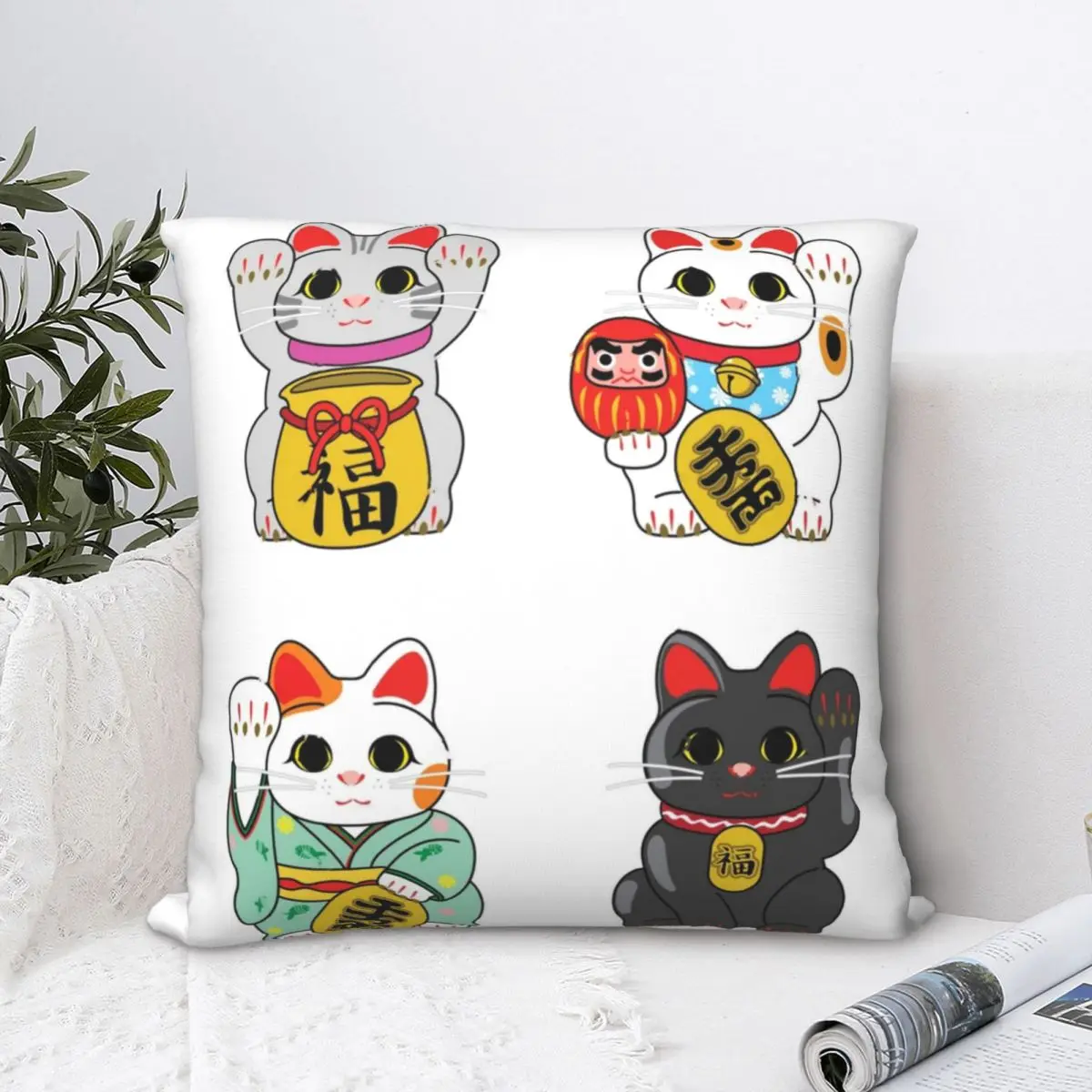 Квадратный чехол для подушки Lucky Cat Манеки наволочка милый домашний декоративный