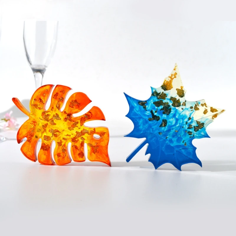 

10Pcs Leaves Coaster Silicone Resin Mold Tropical Maple Leaf Resin Casting Mold for Casting Resin Concrete Art Crafts