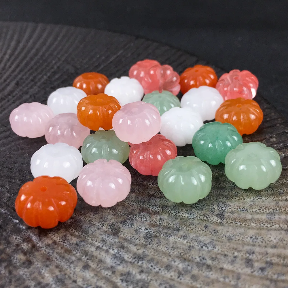 

2Pcs/pack 9x14mm Pumpkin Shape Beads Natural Semi-precious Stone Loose Beads Gold Silk Jade Pumpkin Beads Melon Edge Beads DIY