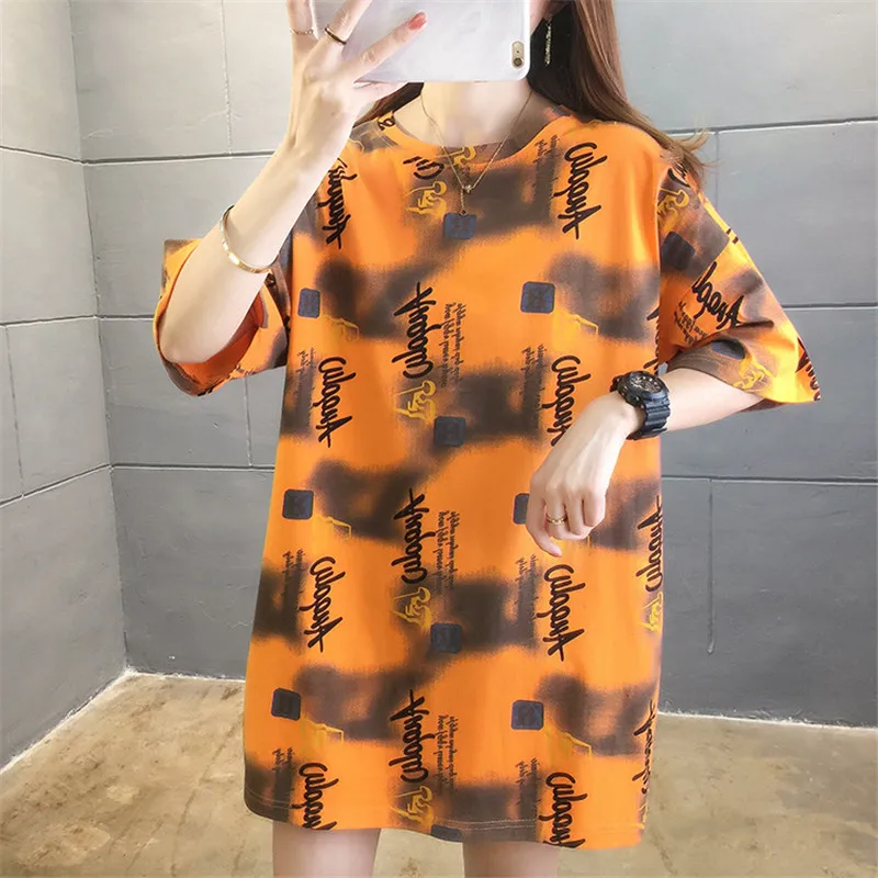 

HLM 2021 Summer Korean Loose Student Tshirts Fashion Casual Letters Women Printing T-Shirts Sweetwear Harajuku Short Sleeve Tops
