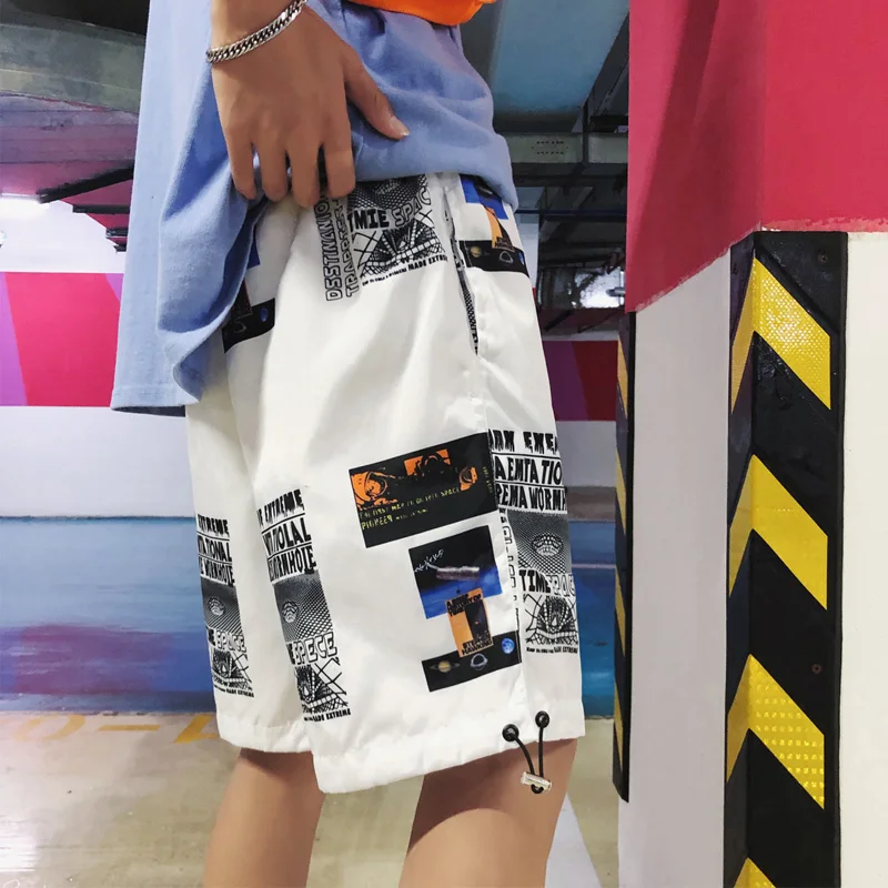 

Летние Новые мужские шорты с модным принтом, свободные трендовые уличные шорты в стиле хип-хоп длиной до колена, большие размеры, штаны для б...