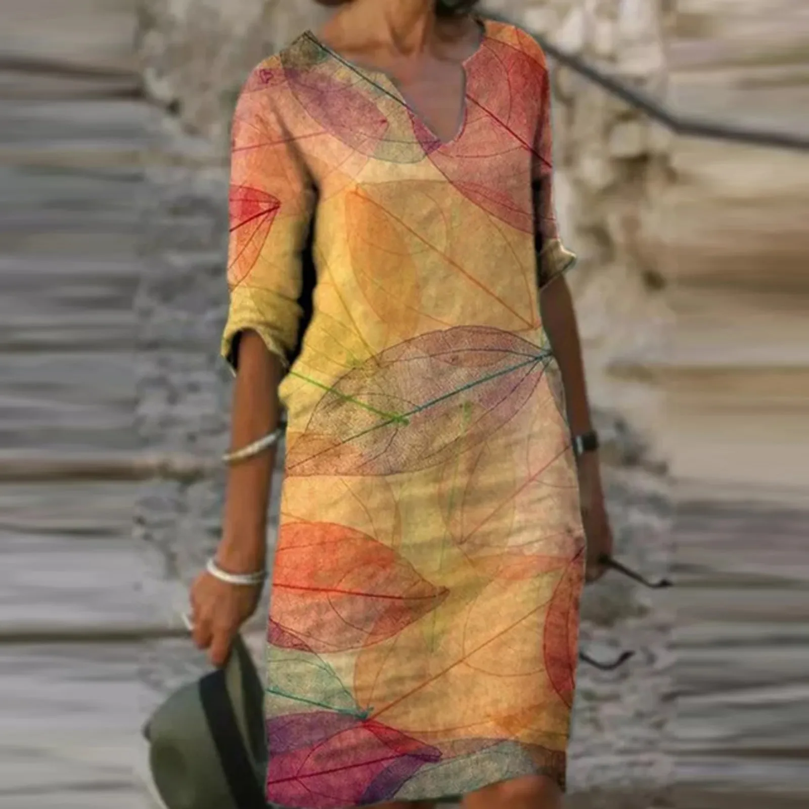 

JAYCOSIN Women Dress Fashion Womens Retro Printing V-Neck Short Sleeve Comfy Casual Dress Vintage Elegant Long Dress Plus Size