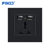 fiko 3 pin universal power socket with usbdual usb output 5v 2 1a flame retardant pc panel 86mm86mm whiteblack wall socket