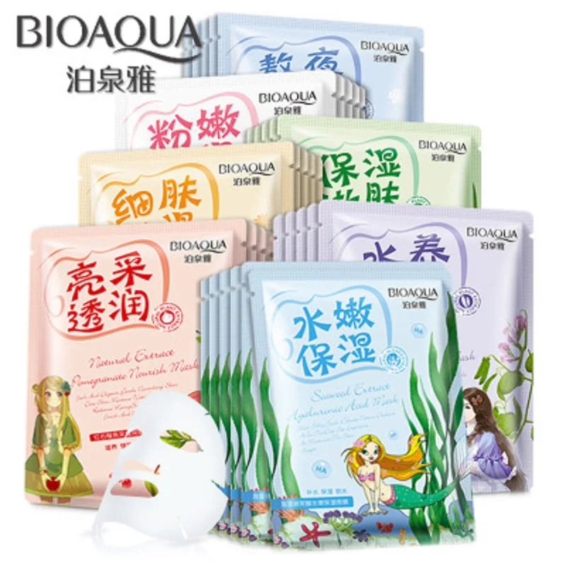 

BIOAQUA 5Pcs Face Mask Various Plant Extracts Hyaluronic Acid Face Masks Moisturizing Anti Acne Aging Mask for the Face Cosmetic
