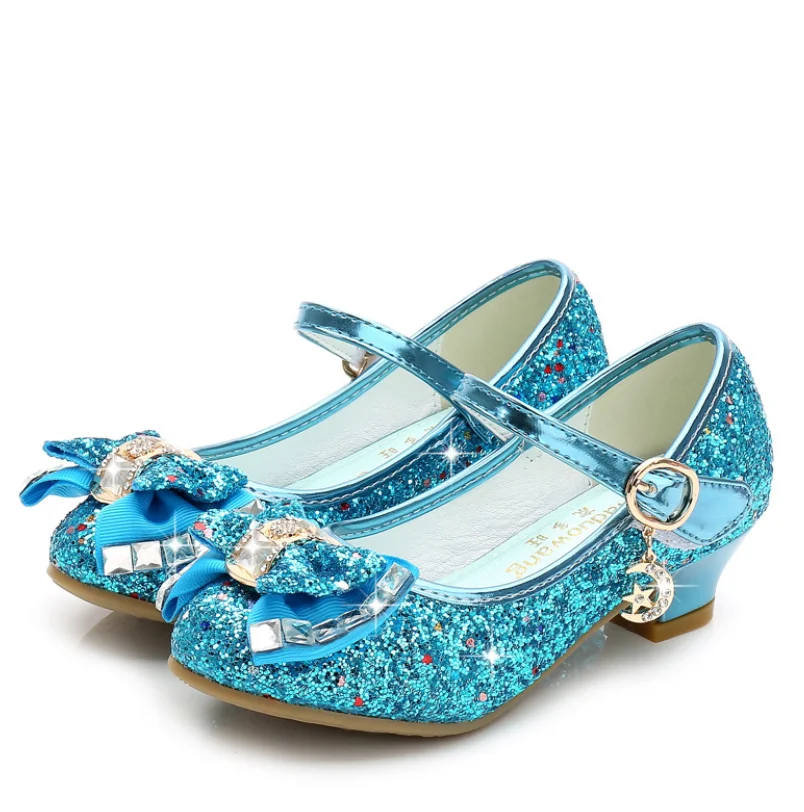 Детские кожаные туфли принцессы для девочек повседневные блестящие с цветами и