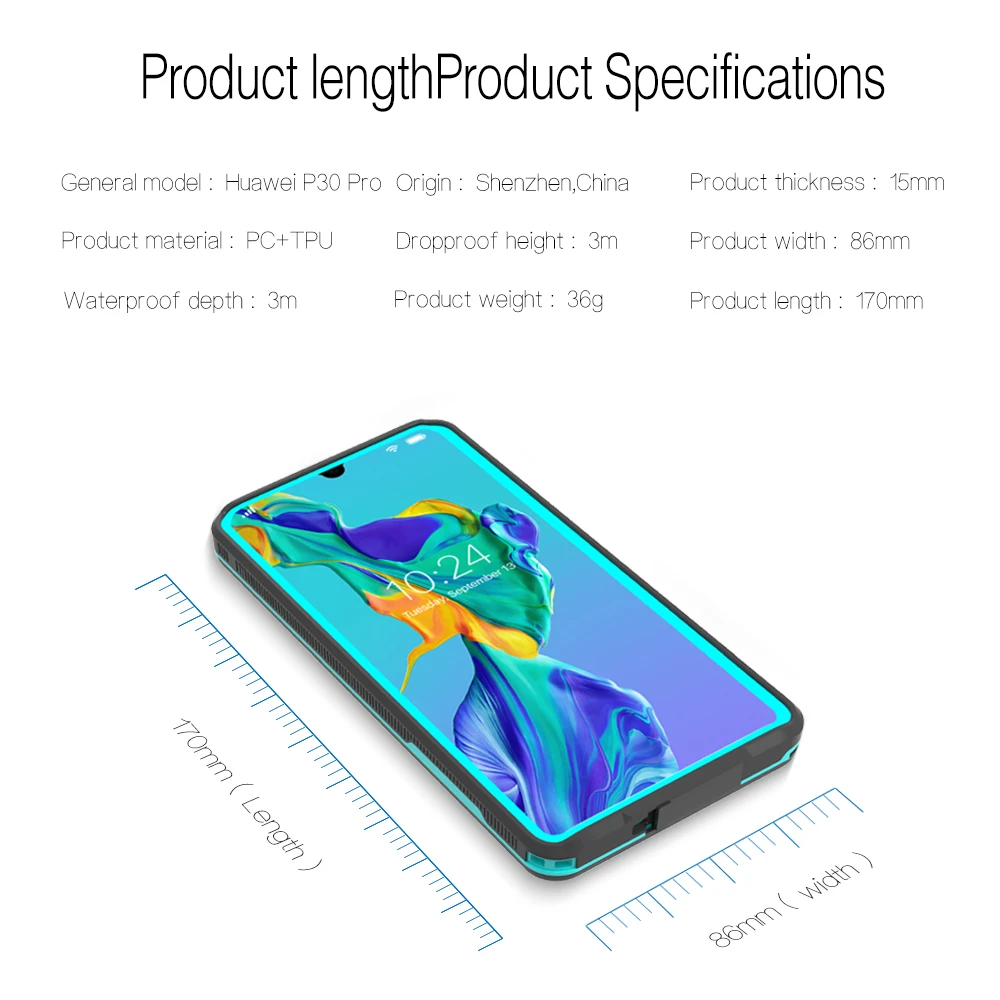 Для huawei P30 Pro Чехол IP68 Водонепроницаемый двухслойный PC + TPU 360 градусов защитный