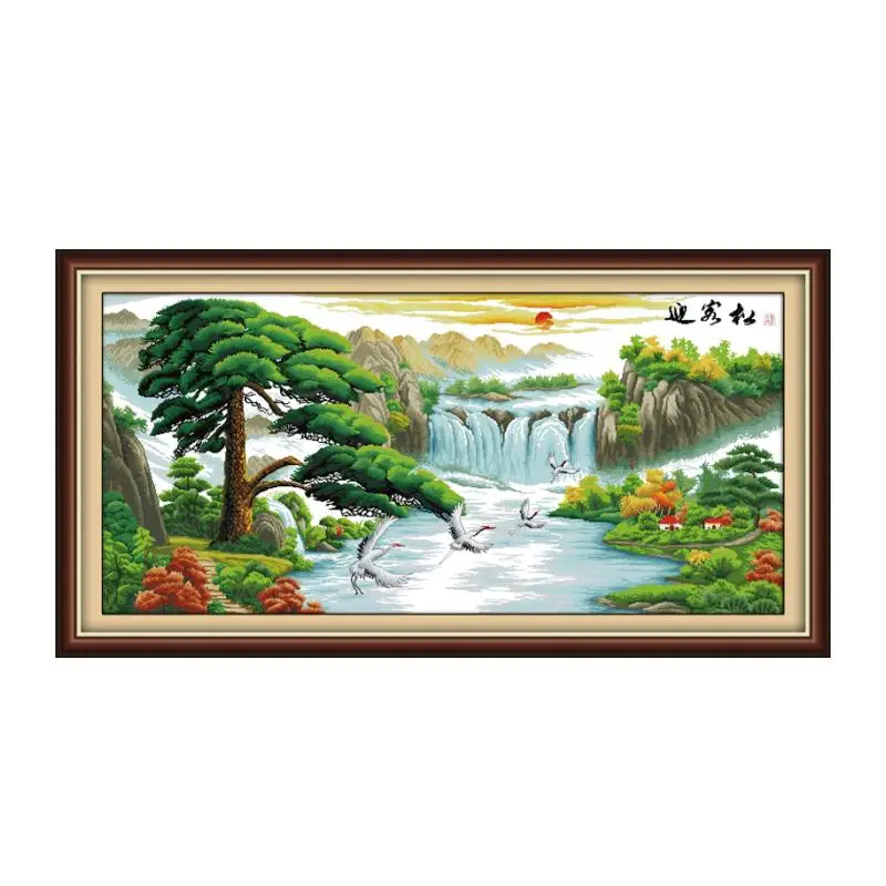 

Guest-greeting pine(5)(crane & longevity) cross stitch kit 14ct 11ct count print canvas stitching embroidery kits for audlt