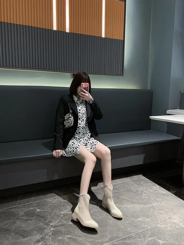 

Summer Shoes Women Boots Breathable Ladies Mesh Shoes Summer Women Footwear Zipper Black White Ankle Botas