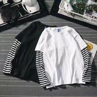 fake two striped color matching stitching long sleeve women t shirt 2020 autumn winter hip hop style couple bottoming shirt