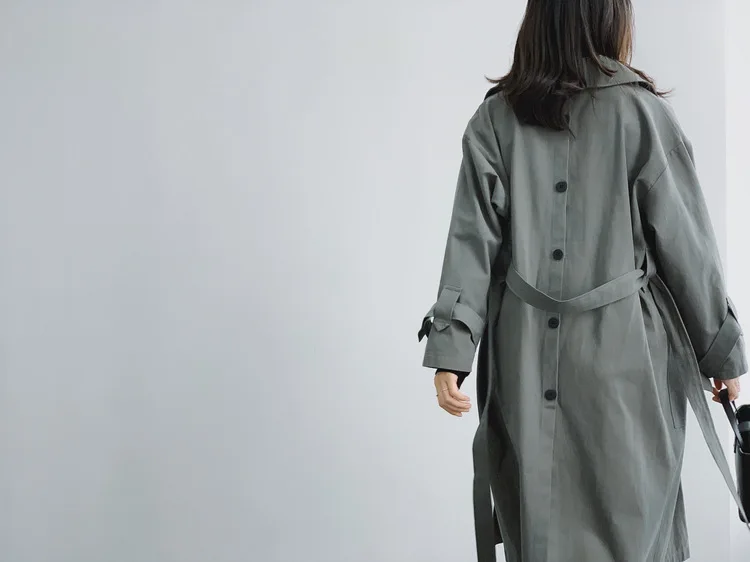 Женский Длинный однотонный тренчкот на пуговицах сзади|Женские пальто| |