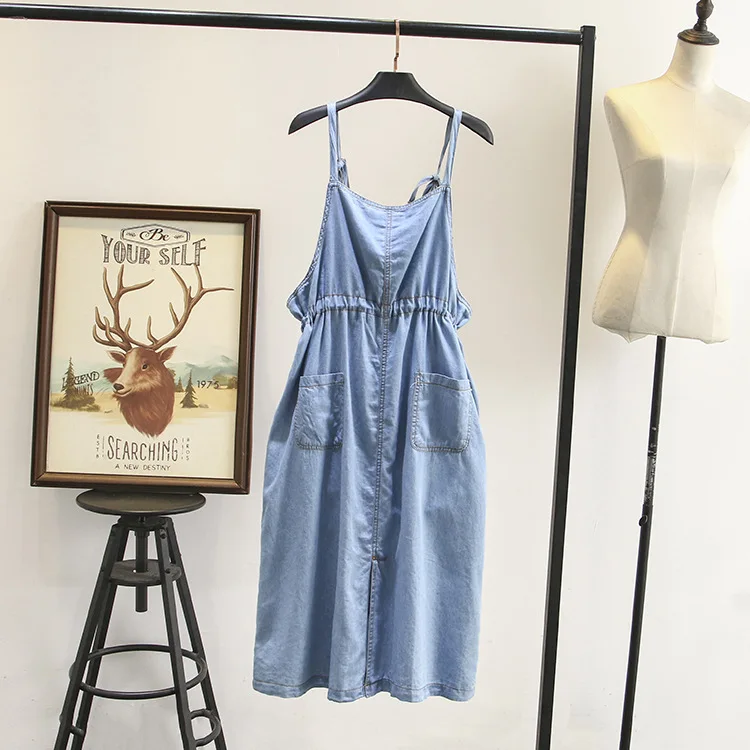 Платье женское джинсовое на тонких бретелях модный Свободный комбинезон из