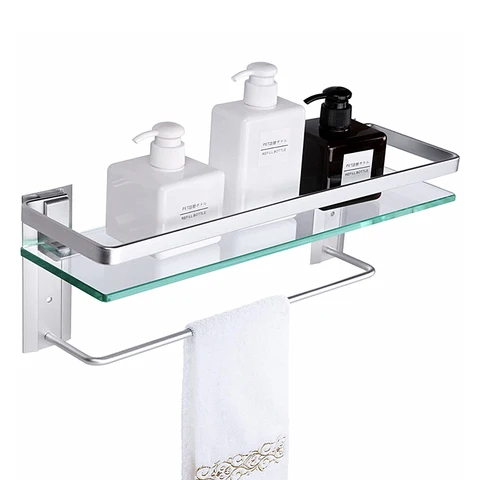 Настенная стеклянная полка для ванной комнаты с держателем для полотенец