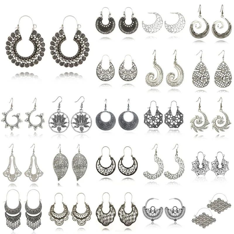 Винтажные серебряные золотые серьги подвески в форме цветка мандалы для женщин