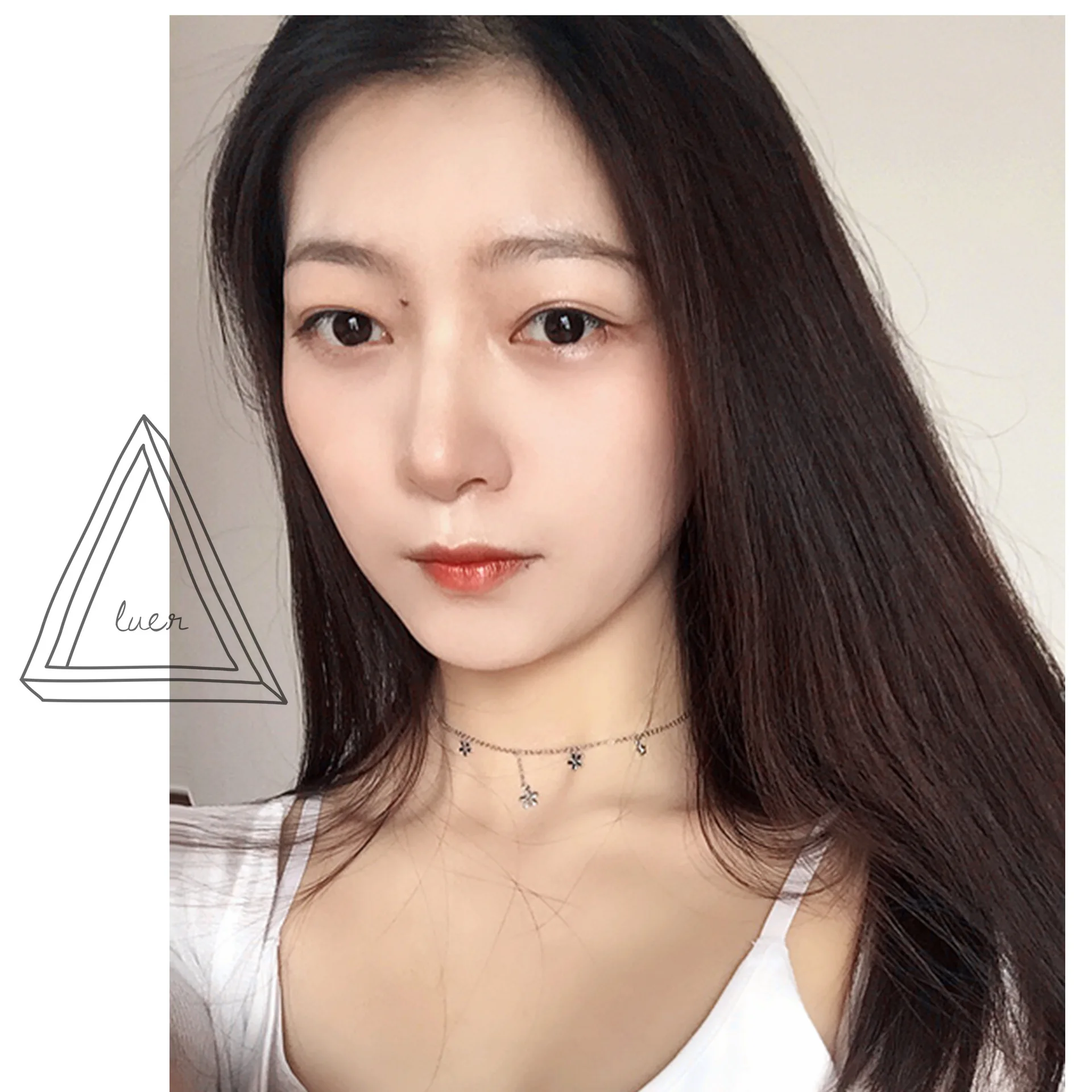 CASHOU06 Посеребренная цепочка для ключицы из белого золота с черным