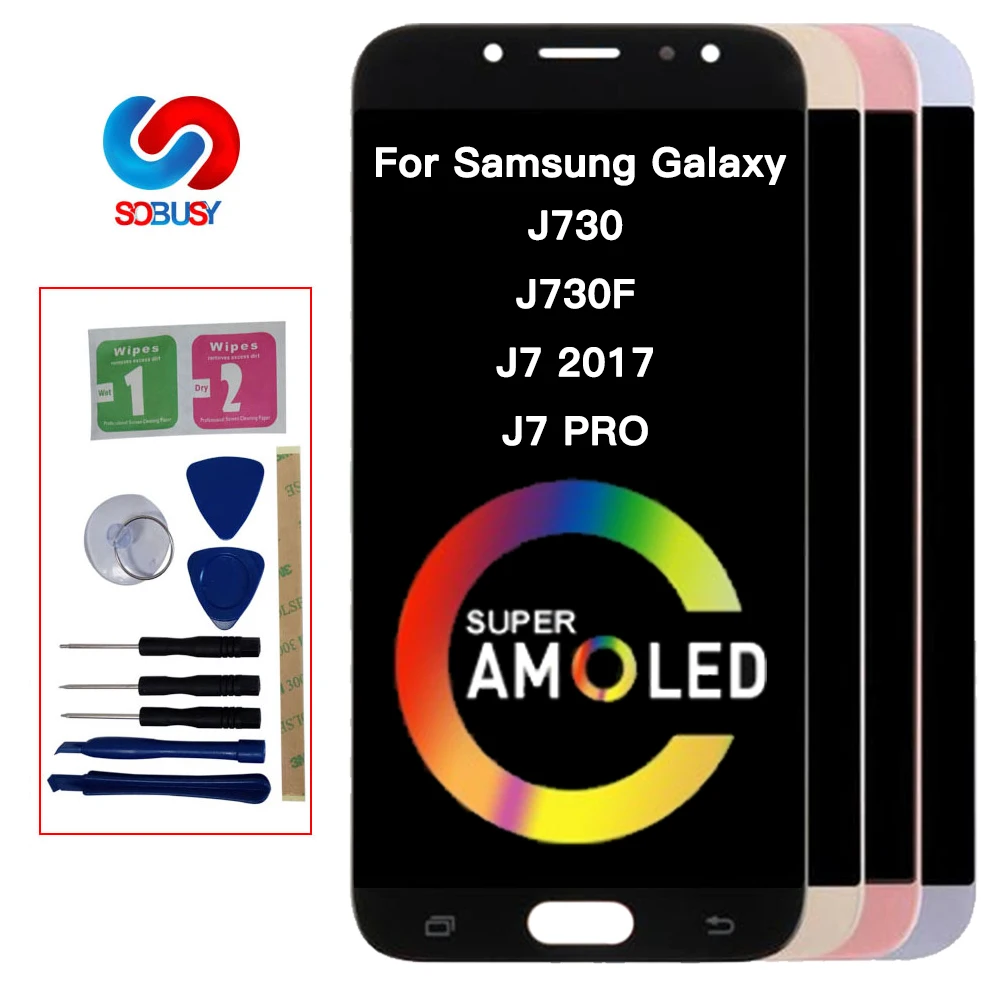 Супер AMOLED дисплей для SAMSUNG Galaxy J7 Pro J730 ЖК 2017 сенсорный экран J730F дигитайзер