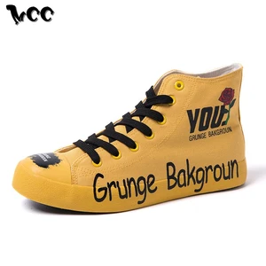 Кеды мужские с высоким верхом, холщовые кроссовки с буквенным принтом, с цветочным декором, на шнуровке, Повседневная стильная Классическая обувь для скейта, в стиле ретро