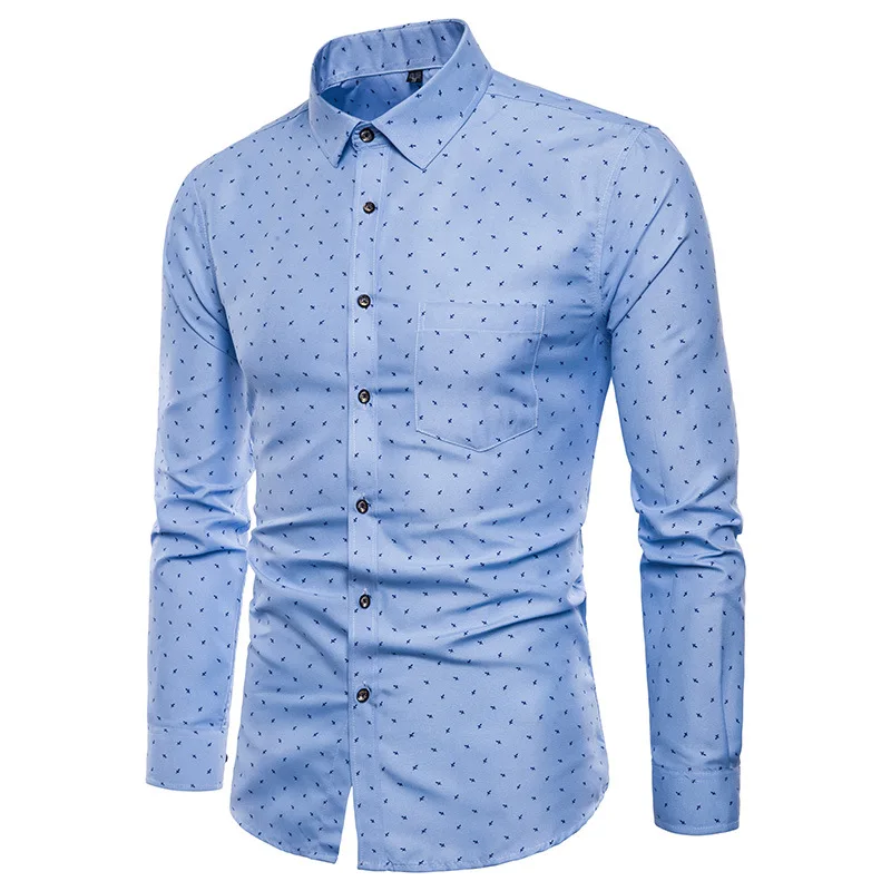 

Men Print Shirts Long Sleeves Slim Fit Male Casual Tops for Spring M-5XL NIN668
