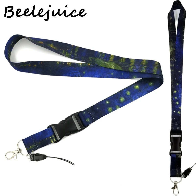 

24pcs Starry Night Over the Rhone Neck keychain necklace Anime Cartoon Neck Strap Lanyard ID badge holder Keychain acessories