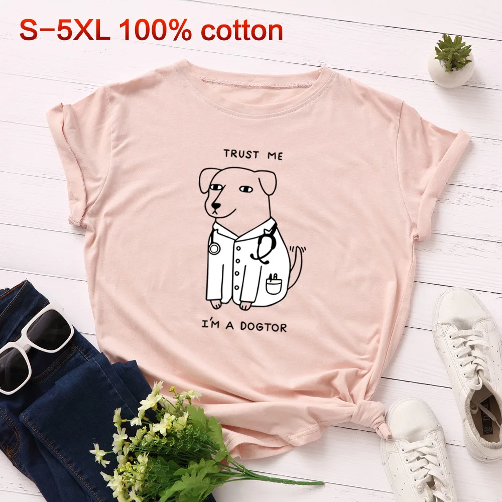 Женская футболка 100% хлопок с рисунком милой собаки футболки коротким рукавом