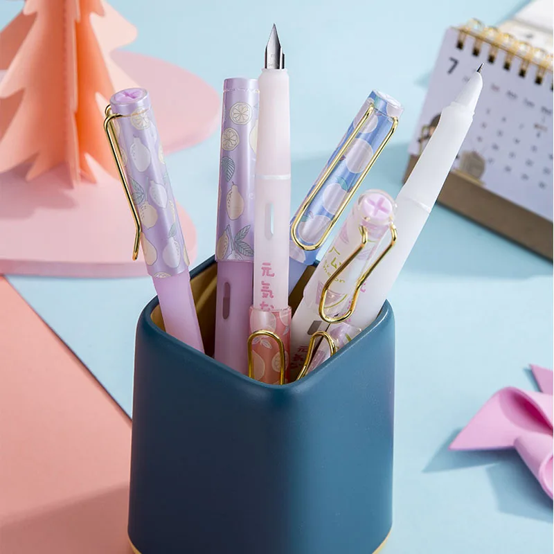 

New 2pcs High qualityTransparent Colors Office Fountain Pen set student School Stationery Supplies ink pen