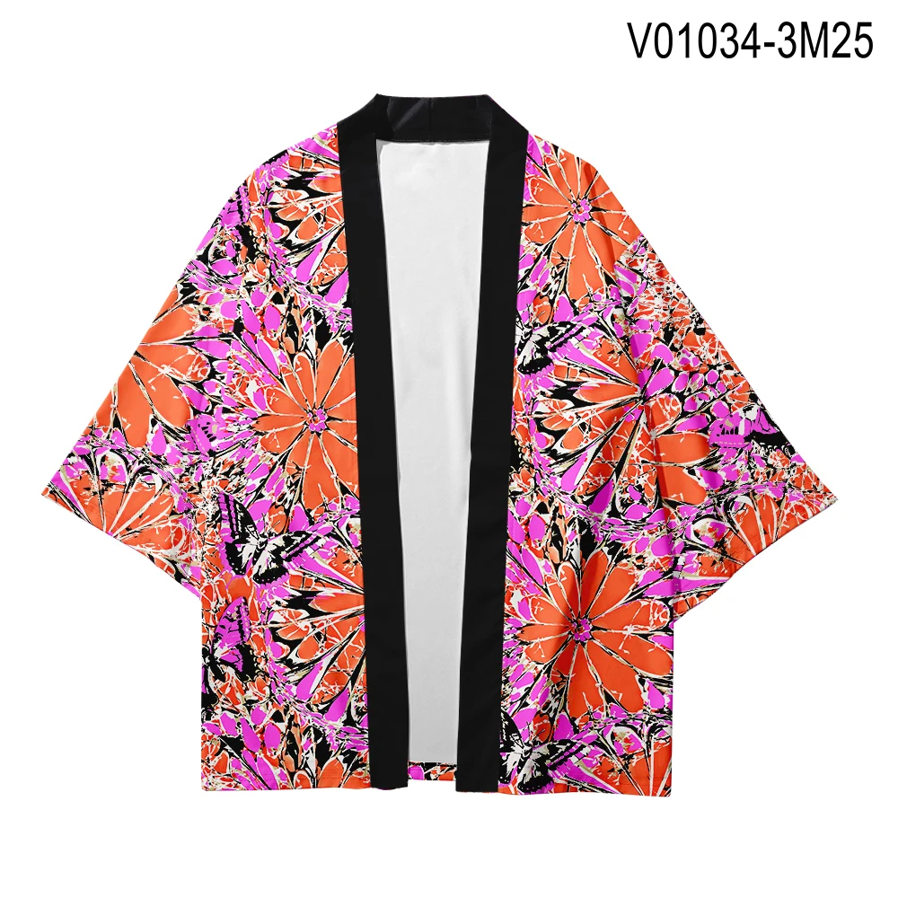WAMNI японский Haori Yukata T рубашка-кимоно летняя 3D рубашка куртка с изображением самурая Забавный красивый цветок рукав летучая мышь Кимоно Кардиган для мужчин - Цвет: V01034