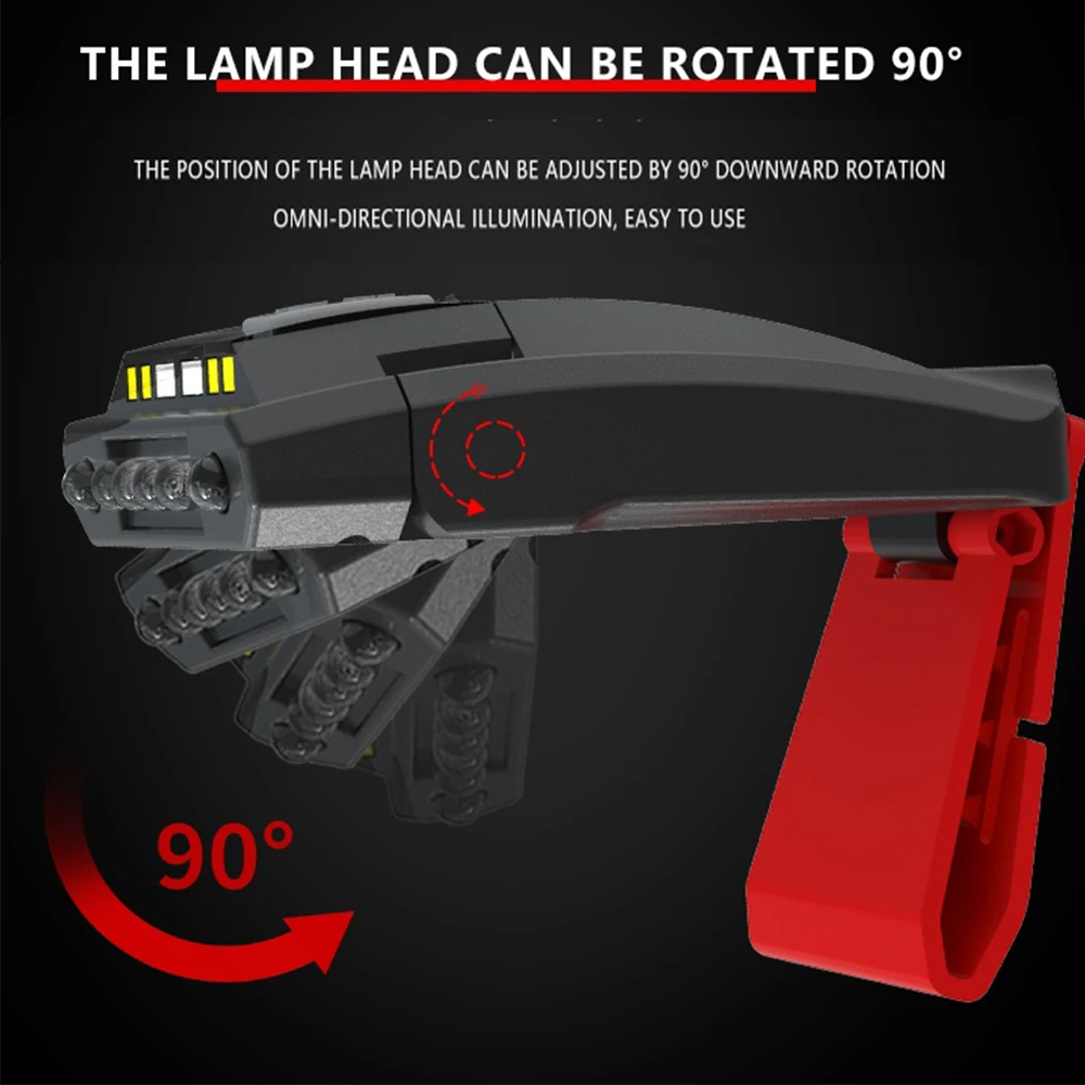 

USB Rechargeable Cap Hat Light Waterproof LED Headlamp Rotatable Ball Cap Visor Light Clip-on Hat Light Hands Free