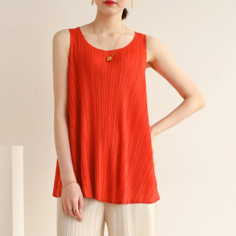 

2022 summer Miyak pleated casual Tees plus size ruched solid basic T-shirts fresh and cool loose fashion running yoga Tops