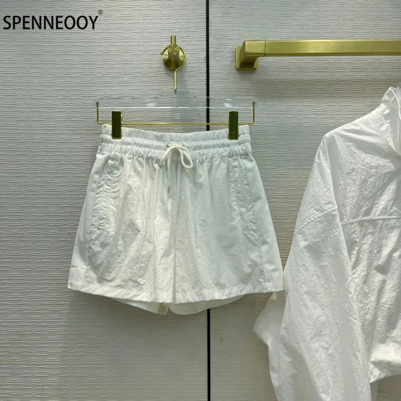 SPENNYMOOR Designer Brand Summer Casual White Pants Set  Women Fashion Lantern Sleeve Jackets + Shorts