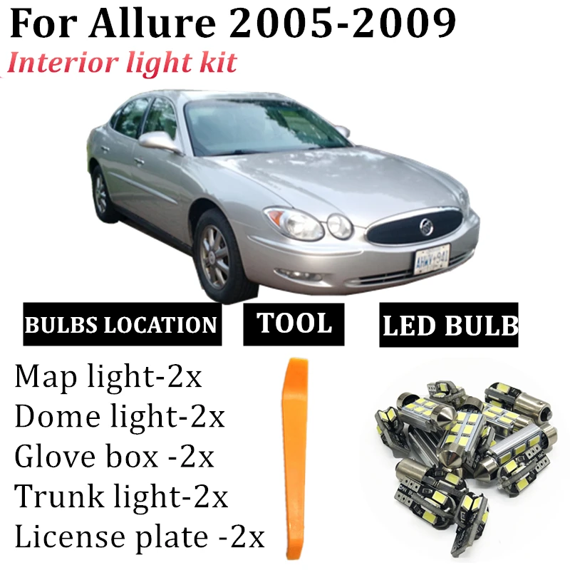 

10x Canbus LED Interior Reading Dome Lights Map Trunk Cargo Bulbs Kit For Buick Allure 2005-2009 Glove Box Lamp