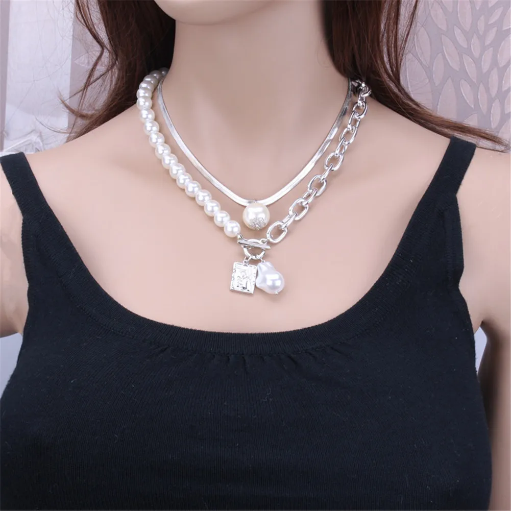 

Hyperbole irregular pearl piece chain pearl set Neck pendants women Chains Necklaces artificial pearl women's jewelry