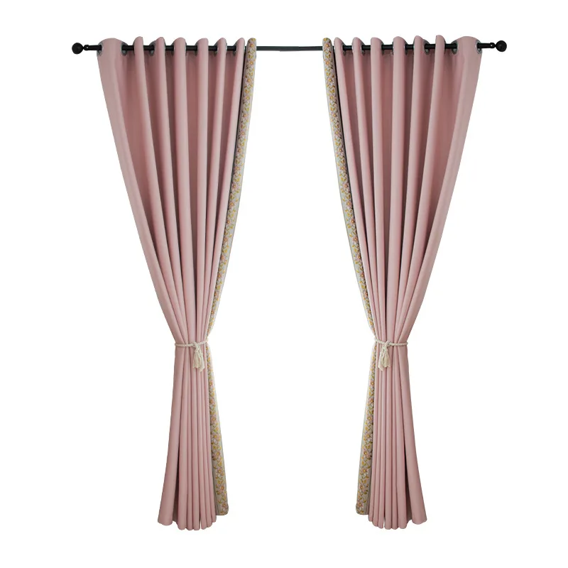 

shading curtain cloth new Chinese light luxury living room bedroom solid color splicing cotton hemp finished customized curtain
