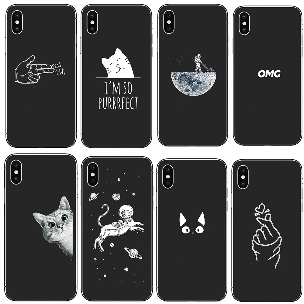 Новинка 2020 чехол для телефона iPhone 11 Pro max X 7 6 6S Plus 5S Moon Starry sky cat Силиконовый XR 8 XS XSMAX