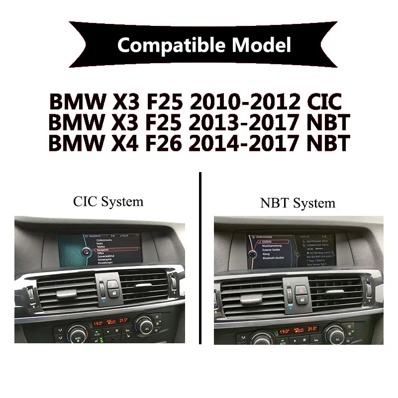 저렴한 Android10 차량용 라디오 모니터 BMW X3 F25/X4 F26 2010-2017 CIC/NBT 시스템 4G LTE 무선 Carplay SWC Youtube Google Player Store